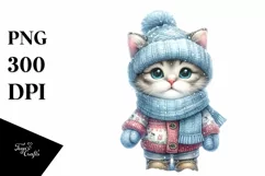 Winter Cat Watercolor PNG Product Image 1