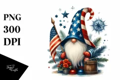 Vintage Gnome USA Flag Colors Centered Watercolor | Product Image 3