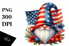 Vintage Gnome USA Flag Colors Centered Watercolor | Product Image 1