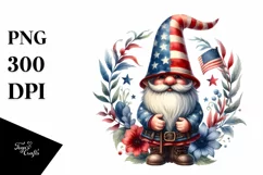 Vintage Gnome USA Flag Colors Centered Watercolor | Product Image 3