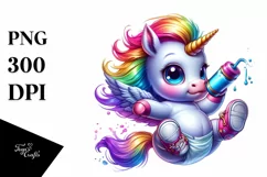 cute Baby Unicorn Playing Funny PNG Product Image 1