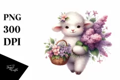 Whimsical Baby Lamb with Lilac Bouquet | Sublimation | Product Image 3