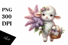 Whimsical Baby Lamb with Lilac Bouquet | Sublimation | Product Image 1
