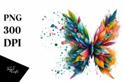 Abstract Vibrant Watercolor Butterfly with Plant Leaves JPEG Product Image 3