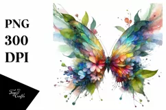 Abstract Vibrant Watercolor Butterfly with Plant Leaves JPEG Product Image 3