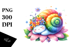 Colorful Cute Baby Snail Sleeping in Flower Clipart Product Image 1