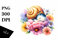 Colorful Cute Baby Snail Sleeping in Flower Clipart Product Image 3