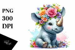 Sitting Rhino with Flower Crown PNG Product Image 3
