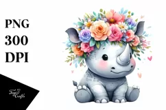 Sitting Rhino with Flower Crown PNG Product Image 3