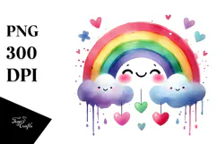 Colorful Paintbrush-style Heart with Rainbow PNG Product Image 1