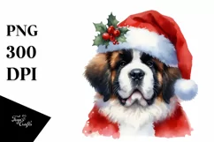Cute Saint Bernard with Santa Hat, Transparent PNG Product Image 3