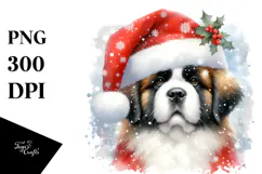 Cute Saint Bernard with Santa Hat, Transparent PNG Product Image 1