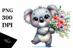 Excited Koala with Flower Bouquet | Clipart Product Image 3