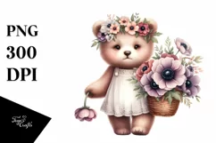 Cute Baby Bear with Anemone Bouquet | Sublimation | Clipart Product Image 3