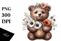 Cute Baby Bear with Anemone Bouquet | Sublimation | Clipart Product Image 3