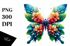 Abstract Vibrant Watercolor Butterfly with Plant Leaves JPEG Product Image 3
