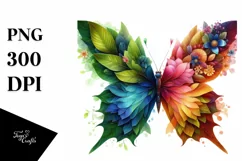 Abstract Vibrant Watercolor Butterfly with Plant Leaves JPEG Product Image 3