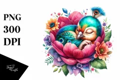 Colorful Baby Peacock Sleeping | Sublimation Clipart Product Image 3