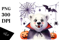 Funny Watercolor Polar Bear Spider Web Haloween Vampire Product Image 1