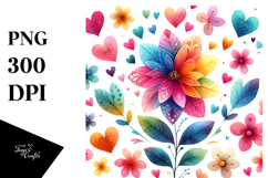 Colorful Flower with Hearts, High-Res PNG Product Image 1