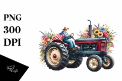 Tractor USA Flag Vintage Flowers Centered Watercolor | Product Image 1