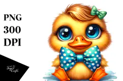 Cute Duck with Bowtie, Watercolor PNG Product Image 1