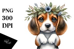 Watercolor Beagle Big Eyes Wreath Vintage Clipart Product Image 1
