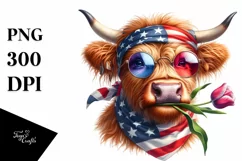 Highland Cow Portrait Wearing Bow | Clipart Product Image 3