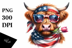 Highland Cow Portrait Wearing Bow | Clipart Product Image 1