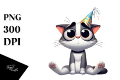 Whimsical Cartoon Cat with Party Hat PNG Product Image 1