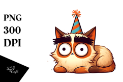 Whimsical Cartoon Cat with Party Hat PNG Product Image 1