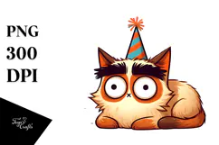 Whimsical Cartoon Cat with Party Hat PNG Product Image 1