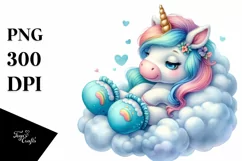 Baby Unicorn with Cyan Slippers on Cloud | Sublimation Product Image 3
