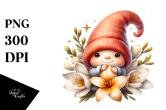 Adorable GNOME with Freesia, High-Res PNG Product Image 1
