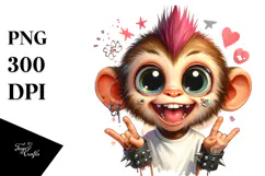 Punk Baby Monkey with Goofy Smile, PNG Product Image 1