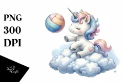 Baby Unicorn Playing Volleyball on Cloud | Sublimation Product Image 3