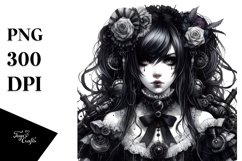 Detailed Gothic Girl Watercolor PNG Product Image 1
