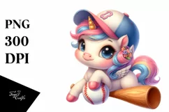 Pastel Baby Unicorn with Baseball | Sublimation | Clipart Product Image 3