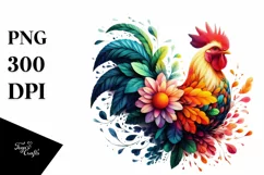 Abstract Chicken with Plant Leaves and 3D Flowers PNG Product Image 1
