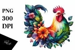 Abstract Chicken with Plant Leaves and 3D Flowers PNG Product Image 1