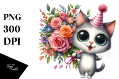 Cat Big Eyes Party Hat Flowers | Clipart Product Image 1