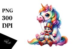 Baby Unicorn with Ventriloquist Dummy, Watercolor PNG Product Image 3