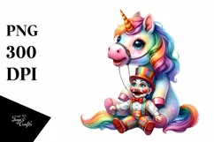 Baby Unicorn with Ventriloquist Dummy, Watercolor PNG Product Image 3