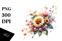 Washed Watercolor Colorful Sunflower PNG Product Image 1