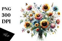 Washed Watercolor Colorful Sunflower PNG Product Image 1