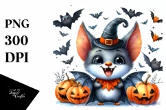 Funny Watercolor Halloween Sticker Clipart Product Image 1