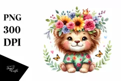 Cute Baby Lion Whimsical Flowers | Sublimation Clipart Product Image 1