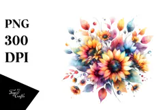 Watercolor Colorful Sunflower PNG Product Image 1