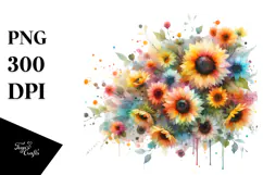 Watercolor Colorful Sunflower PNG Product Image 1