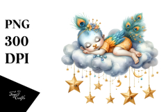 Baby Peacock Sleeping Summer Cloud | Sublimation Clipart Product Image 1